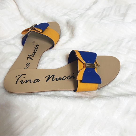 Last Pair! Yellow Blue Bow Flip Flop Sandals - Picture 3 of 3